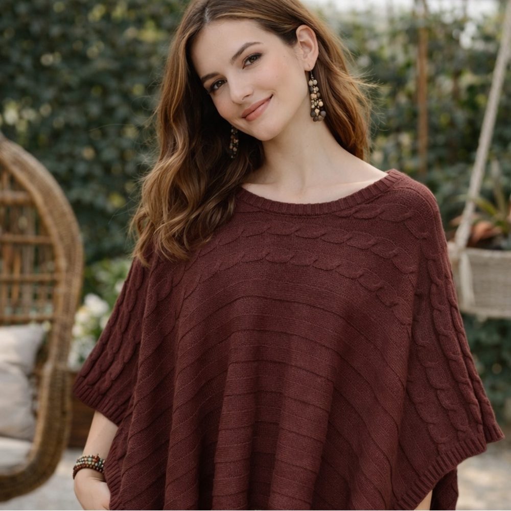 Lisa Rinna Collection Cable Knit Poncho Size M/L - Picture 4 of 11